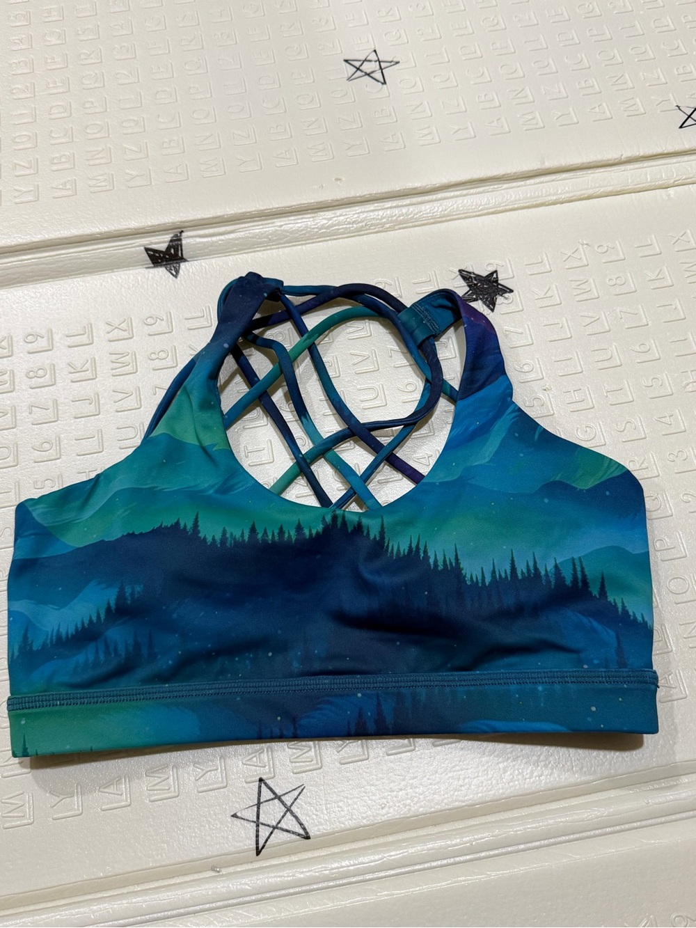 Women’s Blue Green Strappy Sports Swim Top:sport bra